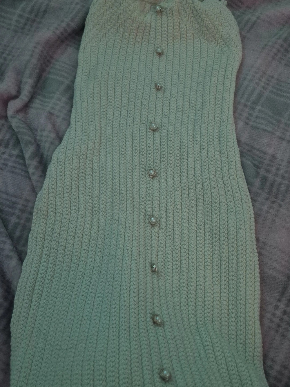 Knit Pearl-Button Slim Fit Dress